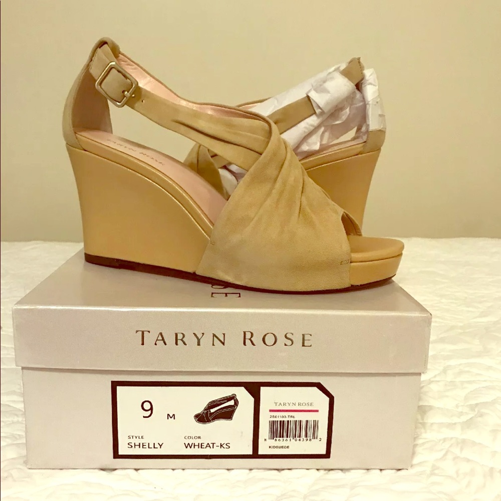 NEW Taryn Rose Shelly Kidsuede Wedge Sandals Sz 9